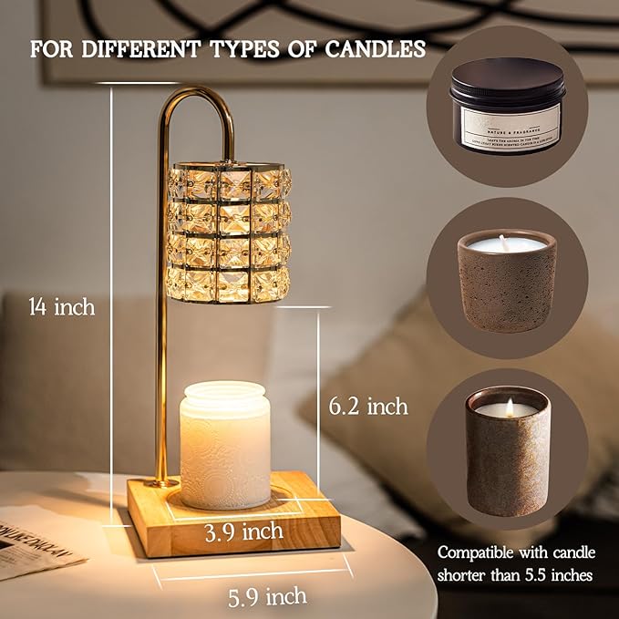 Marycele Electric Candle Warmer Lamp with Timer, Wax Melt Warmer, Gifts for Mom Women, Gold Aesthetic Room Home Decor Cozy House Warming Gifts, Vintage Square Diamond