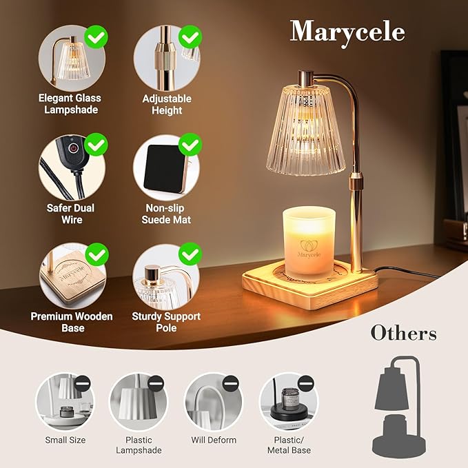 Marycele Candle Warmer Lamp with Timer Dimmer, Christmas Birthday Gifts for Mom Women Sister Her, House Warming Gifts, Thanksgiving Decorations for Office Room Home Decor, Clear Adjustable Wax Warmer