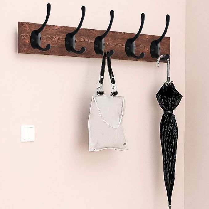IBosins 32 Pack Black Coat Hooks Wall Mounted with 64 Screws Retro Double Hooks Utility Black Hooks for Coat, Scarf, Bag, Towel, Key, Cap, Cup, Hat