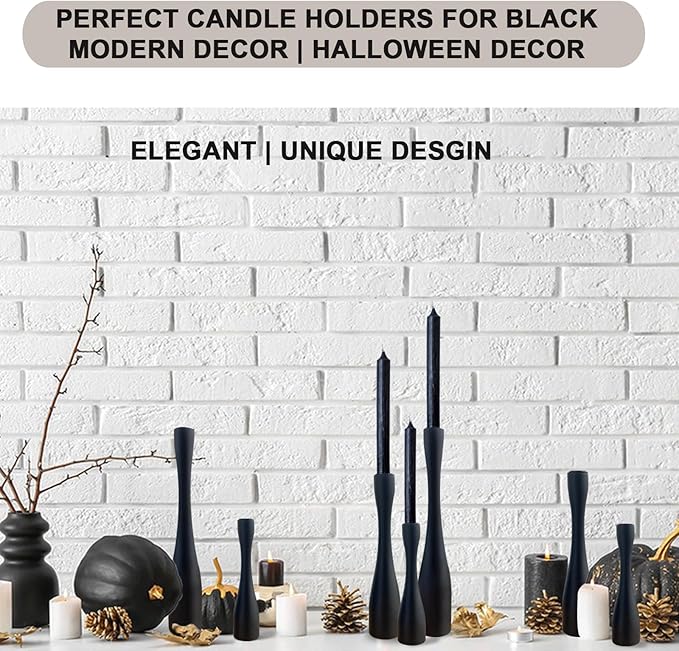 Candle Holder Black Candlestick Holders,Taper Candle Holders for Candlesticks Set of 3,(12"/10"/7.5" H) Tall Wooden Modern Candle Sticks Candle Holder for Decor