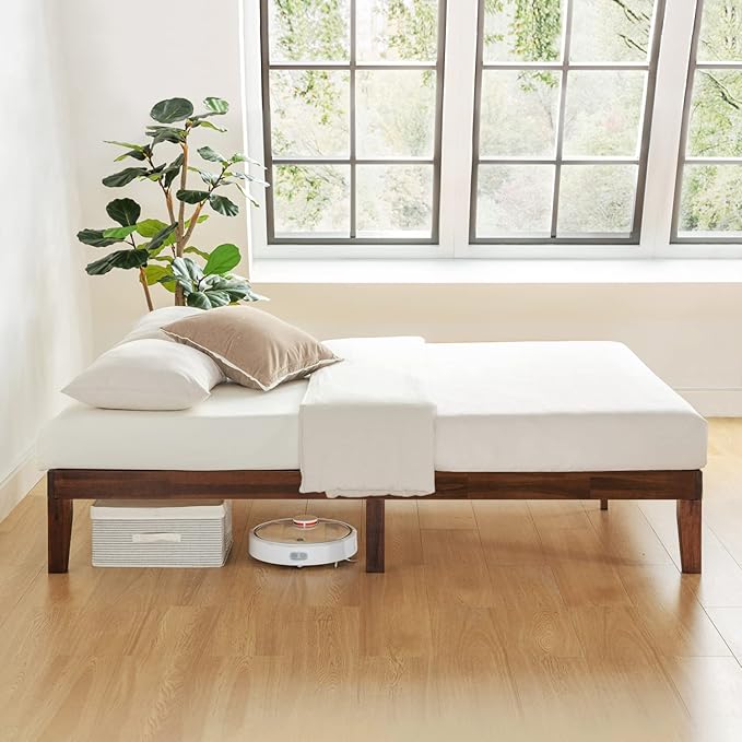 Mellow Naturalista Classic 12 Inch Solid Wood Platform Bed with Wooden Slats, Cal King, Espresso