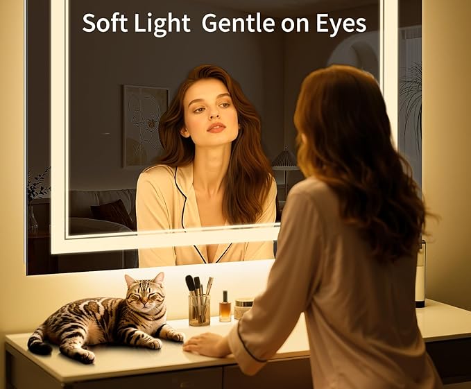 55"x30" LED Bathroom Mirror with Anti-Fog, Stepless Dimmable Lights, 3 Color Modes, Shatter-Proof Tempered Glass, Memory Function & Waterproof Design