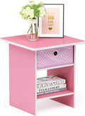 Furinno Dario End Table / Side Table / Night Stand / Bedside Table with Bin Drawer, 1-Pack, Pink/Light Pink