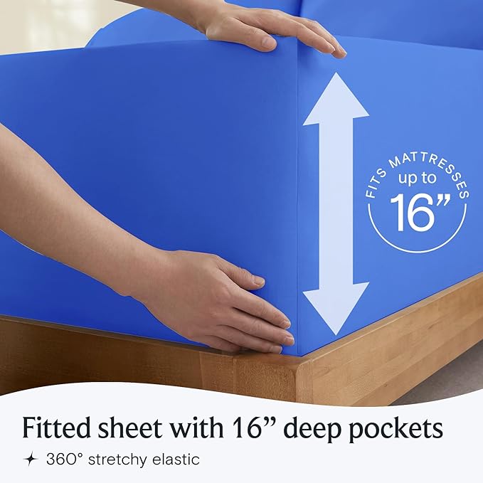 LuxClub 3 PC Sheet Set Bed Sheets Deep Pockets 16" Eco Friendly Wrinkle Free Cooling Machine Washable Hotel Bedding Silky Soft - Marine Blue Twin