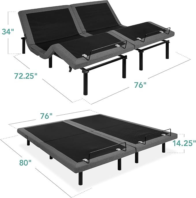 Best Choice Products Ergonomic Split King Size Adjustable Bed Frame, Electric Base w/Wireless Remote Control, Nightlight, Massager, 2 USB Ports