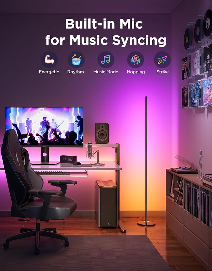 Govee RGBIC Floor Lamp Basic, LED Corner Lamp Works with Alexa, 1000 Lumen Smart Modern Floor Lamp with Music Sync and 16 Million DIY Colors, Color Changing Standing Lamp for Bedroom Living Room Black