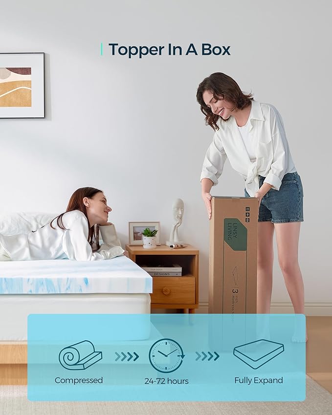LINSY LIVING 2 Inch Mattress Topper Twin, Cooling Gel Infused Swirl Memory Foam, Soft Mattress Topper for Firm Mattress, CertiPUR-US Certified Bed Topper, Twin Size