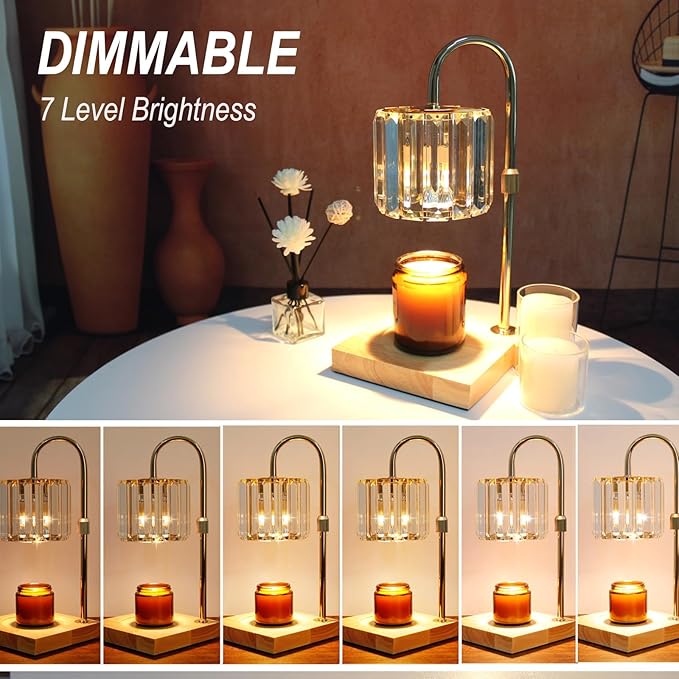 Candle Warmer Lamp with Timer, Dimmable Electric Candle Wamer Adjustable Height, Glass Modern Candles Melter Lamp, Gifts for Women Mom, Clear