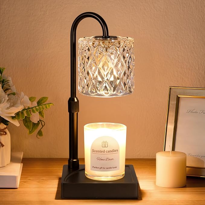 Black Candle Warmer Lamp with Timer -Dimmable Adjustable Height Wax Melt Warmer for Jar Candles,Vintage Home Decor with Elegant Clear Glass,Birthday Gifts for Women, Mom, Friend, Sister