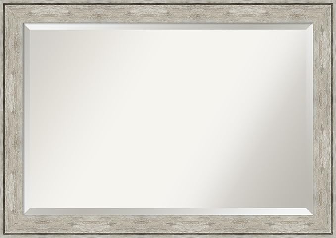 Amanti Art Silver Bathroom Mirror for Over Sink, 29x41 Crackled Metallic Rectangle Vanity Mirror, Large Country Rustic Frame, Hangs Horizonally and Vertically, Bathroom Wall Decor, Beveled Edge