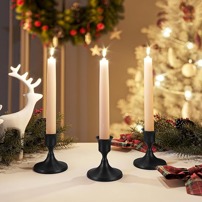 Black Taper Candle Holders Set of 3, Vintage Metal Candlestick Holders for Dinner Room Table Centerpiece or Mantel Wedding Party Decor