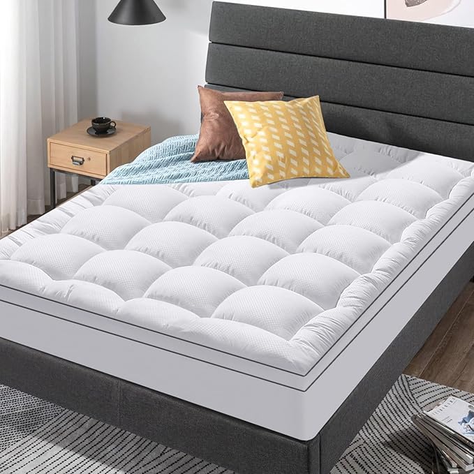 Twin XL Mattress Topper for Back Pain, Cooling Extra Thick Mattress Pad Cover with 8-21 inch Deep Pocket, Plush Pillow Top Mattress Topper Overfilled with Down Alternative, Twin Extra Long, White