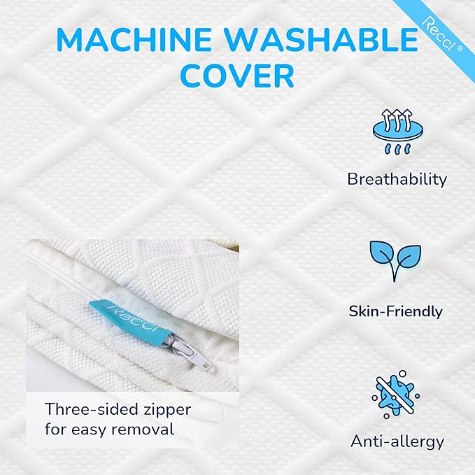 RECCI 3 Inch Full Mattress Topper - Pressure-Relieving, CertiPUR-US Certified, Removable & Washable Cover, Durable & Multi-Use