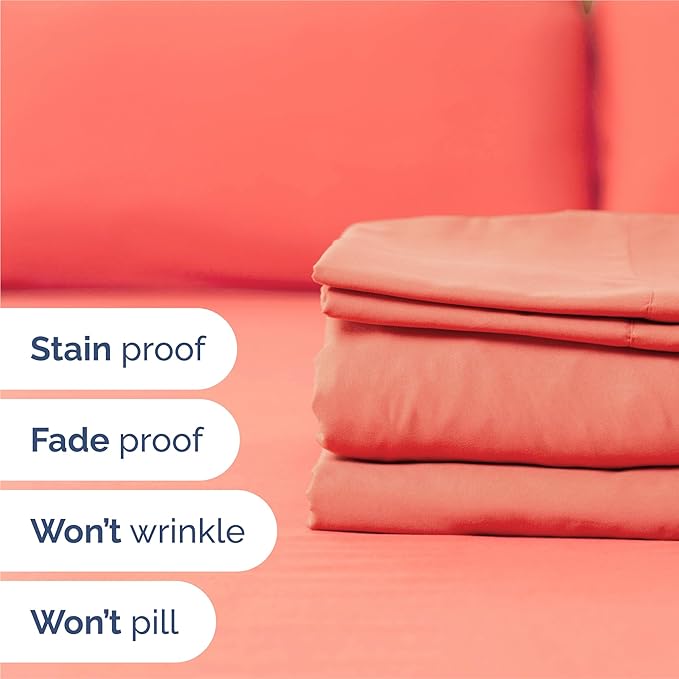 Split King 7 Piece Sheet Set - Cooling & Breathable Bed Sheets - Hotel Luxury Bed Sheets for Women, Men, Kids & Teens - Deep Pocket Bedding w/ Easy Fit - Soft & Wrinkle Free - Split King Coral Sheets