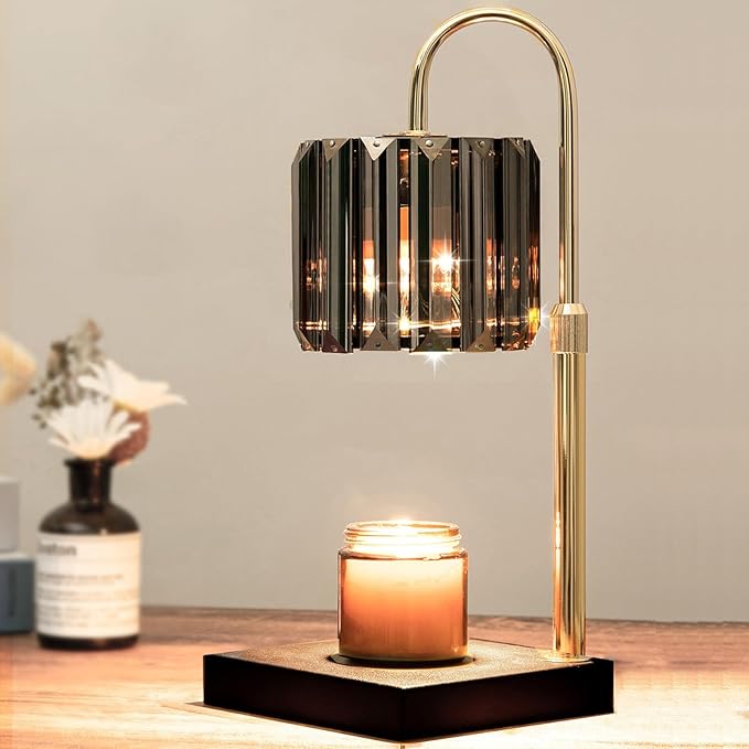 Candle Warmer Lamp with Timer, Dimmable Electric Candle Wamer Adjustable Height, Glass Modern Candles Melter Lamp, Black