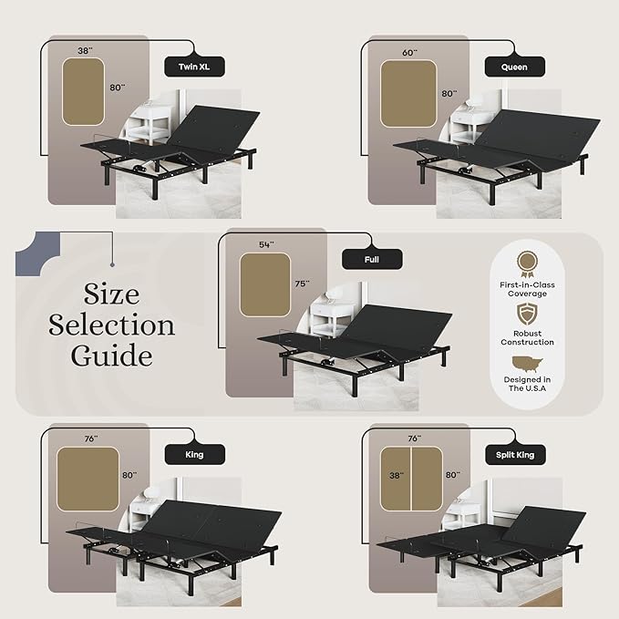 Sven and Son Essential Adjustable Bed Base (Frame Only), Easy Assembly, Head and Foot Lift, Memory Positions, Zero Gravity, Wireless Remote - Twin XL
