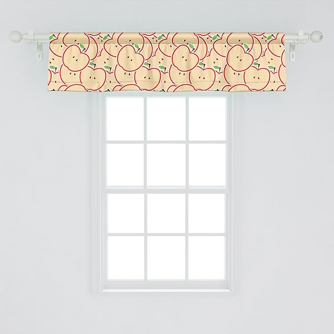 Ambesonne Fruits Window Valance Pack of 2, Modern Illustration Fruit from Abstract Cartoon Drawing Outline Look, Rod Pocket Curtain Valances for Kitchen Bedroom, 54" X 12", Apple Green Beige and Red