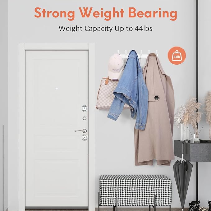 Coat Rack Wall Mount, Coat Hook Wall Mount, Wall Hooks for Hanging, Hat Rack for Walls, Coats Hanger with 12 Hook, Towel Hooks for Bathrooms (1 Pack, White)
