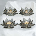 Lotus Black Crystal Tea Candle Holder Crystal Wishing Tealight Candlestick Stand Exquisite Desktop Decoration Holiday Celebration Wedding Restaurant Party Atmosphere Decoration (4 Pcs, Dark Grey)