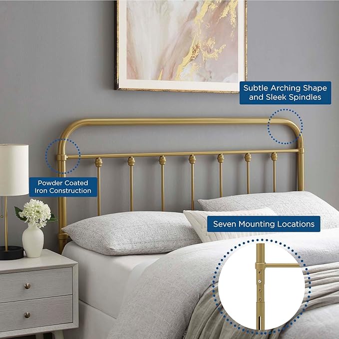Modway MOD-6153-GLD Sage Full Metal Headboard, Gold