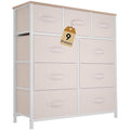 DWVO Dresser with 9 Drawers - Fabric Storage Tower, Organizer Unit for Living Room, Hallway - Sturdy Steel Frame, Wooden Top & Easy Pull Fabric Bins