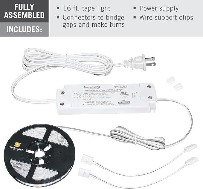 Armacost Lighting Home AC Dimmable Soft White LED Tape Light Kit (5M) 424502 2700k Warm White 16.4 ft