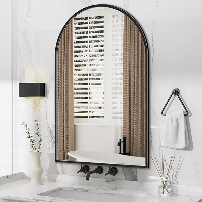 Antok Bathroom Mirror,36"x24" Wall Mirror, Decorative Mirrors Vanity Mirror Aluminum Alloy Frame Contemporary Hanging Mirror for Living Room Bathroom Entryway,Black,Arched