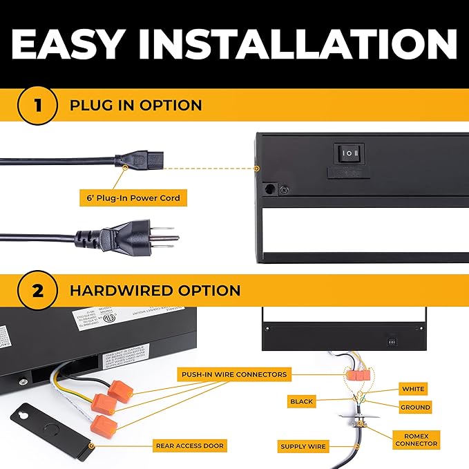 LED Under Cabinet Lighting Hardwired - 3CCT 32 Inch Black Finish - Undercabinet Lights for Kitchen - Linkable Undercounter Dimmable Plug in Light or Hard Wired - Under Counter Fixture Direct Wire