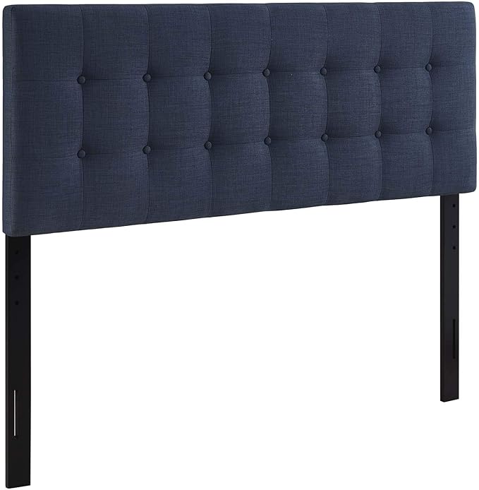 Modway Emily Tufted Button Linen Fabric Upholstered Queen Headboard in Navy