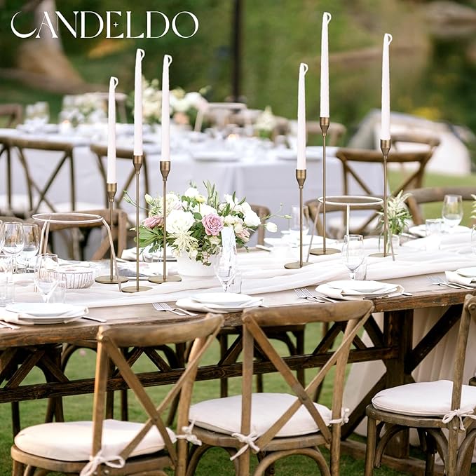 Brass Taper Candle Holders: Set of 6 Tall Candlestick Holder for Table Centerpiece Metal Gold Candles Stick Holders Candle Stand Brushed Wedding Decor