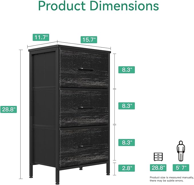 AODK Dresser for Bedroom Nightstand Small Dressers Chest of Drawers End Table for Living Room, Closet Dresser with 3 Storage Drawers Organizer Clothes, Charcoal Black
