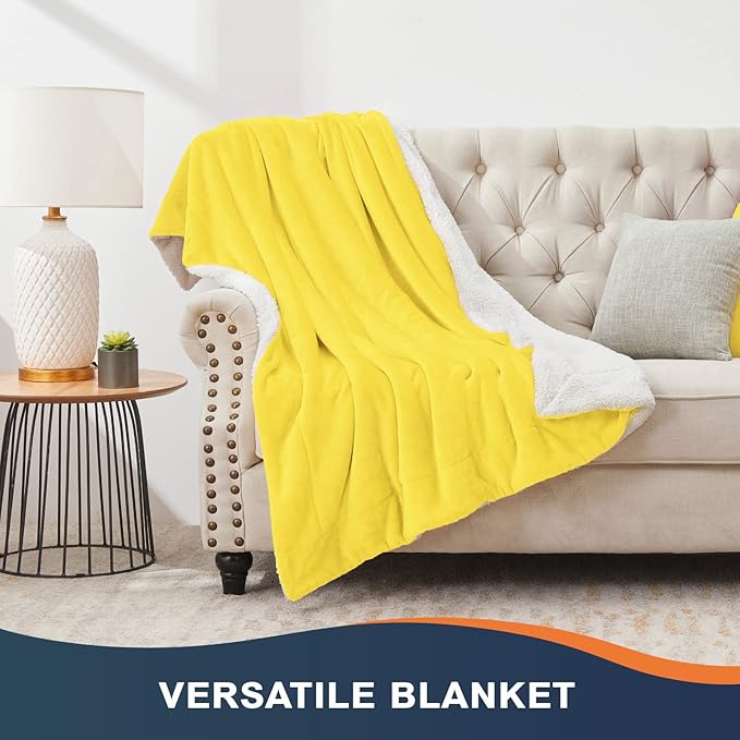Walensee Sherpa Fleece Blanket (Twin Size 60”x80” Yellow) Plush Throw Fuzzy Super Soft Reversible Microfiber Flannel Blankets for Couch, Bed, Sofa Ultra Luxurious Warm and Cozy for All Seasons