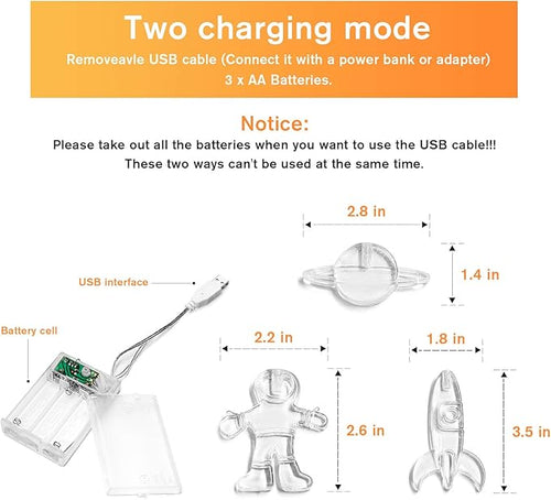 20 LED Children's Room LED String Light Astronaut Spaceship Rocket Pendants Holiday Party Lights Wall Window Nursery or Kids room Decor Wedding Around the Garden Party Patio Christmas (Warm White)
