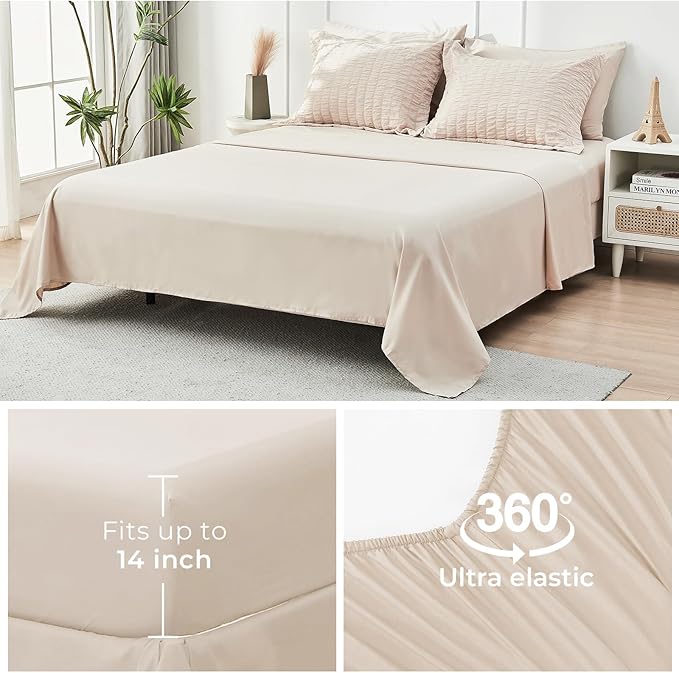 HYMOKEGE Beige Full Size Comforter Sets Seersucker 7 Pieces, All Season Luxury Bed in a Bag for Bedroom, Bedding Set with Comforters, Sheets, Pillowcases & Shams