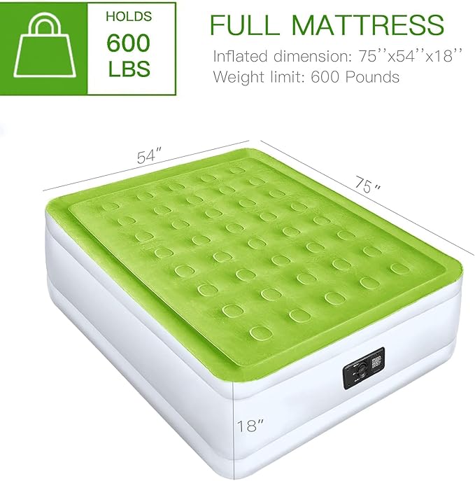 YENING Full Size Air Mattress with Built in Pump Raised Double Blow up Bed Inflatable Camping Airbed Electric 18 Inch Tall