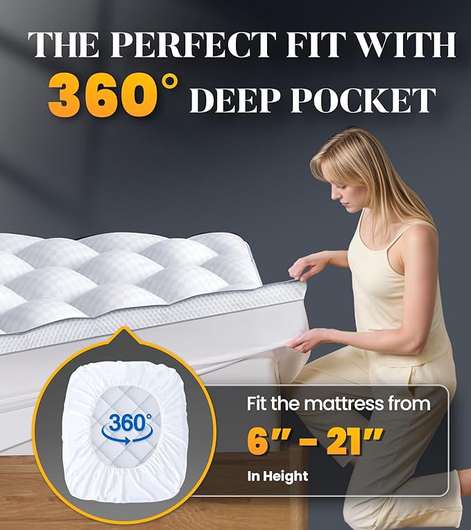 3 Inch Ultra-Fluffy Memory Foam Mattress Topper Twin XL for Back Pain, Extra Soft Pillow Top Twin XL Mattress Topper with 4X Support, Mattress Pad with Breathable Air Mesh Sides, 6-21'' Deep Pocket