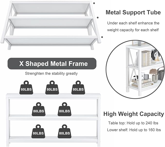 FATORRI Console Table for Entryway, Long Sofa Table with 3 Tier Shelves, Modern White Hallway Tables for Living Room (55 Inch, White Oak)