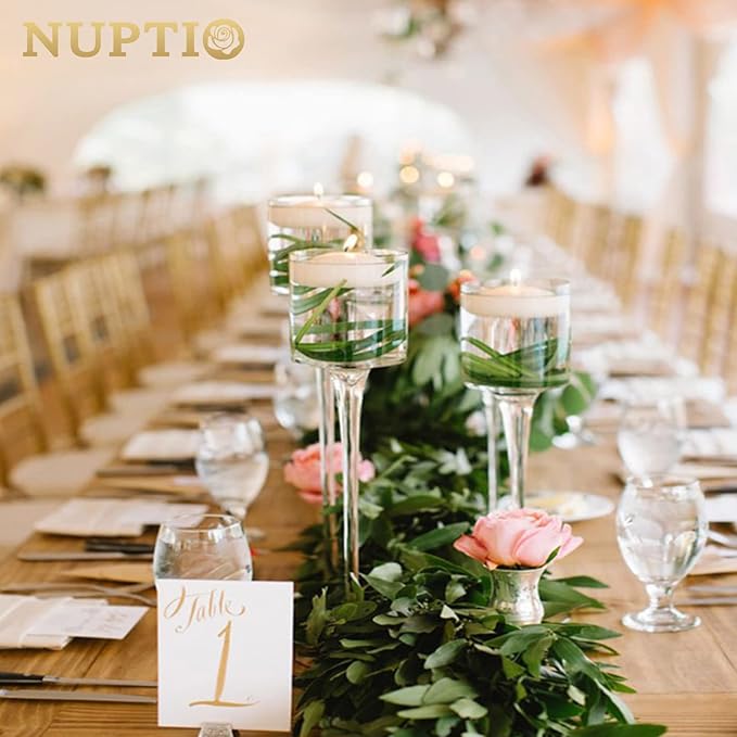 NUPTIO Tealight Candle Holders Glass: Set of 3 Long Stemmed Candle Stands for Dinner Table Centerpiece - Monet Candleholders Pillar Floating Candles
