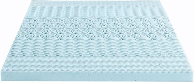Mellow 4 Inch 5-Zone Memory Foam Mattress Topper, Cooling Gel Infusion, Dorm Essentials, Queen Blue