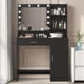 Vanity Desk with Mirror & Light, Large Drawer & Three Level Storage Dresser, 3 Lighting Modes Adjustable Brightness, Bedroom Dressing Table (Black)
