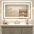 USHOWER LED Bathroom Mirror 40x24 Inch with Lights - Frameless Tempered Glass LED Backlit Lighted Mirror for Bathroom Vanity with Anti-Fog, 3 Colors Dimmable, Memory Function, Wall-Mounted