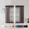 Chyhomenyc Chocolate Brown Sheer Curtains 45 Inch Long 2 Panels, Light Filtering Rod Pocket Voile Short Curtains Drapes for Living Room Bedroom Small Windows, 42Wx45L Inches