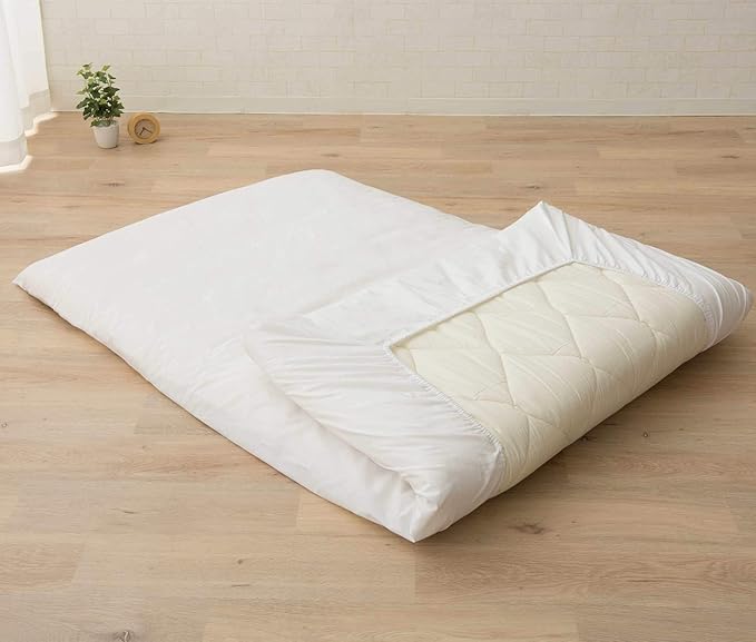 EMOOR Japanese Futon Mattress CLASSE & Fitted Sheet PRESSO King Made in Japan, Cotton (White) Foldable Floor Sleeping Bed Tatami Mat