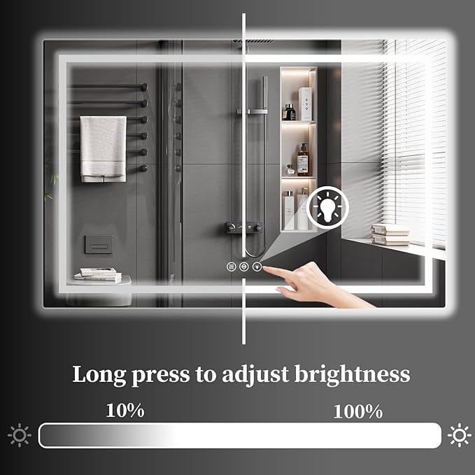 Koonmi 30x60 LED Bathroom Mirror, Backlit + Front Lit, LED Bathroom Mirror with Lights for Wall, 3 Colors, Anti-Fog, Dimmable Brightness, Memory Function, Tempered Glass
