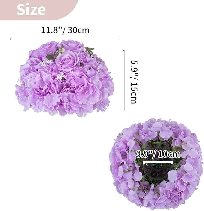 NUPTIO Flower Ball Arrangement Bouquet: 2 Pcs 11.8 inch Diameter Light Purple Rose Fake Flowers Balls for Wedding Centerpiece Decorations Artificial Flower Centerpieces for Tables