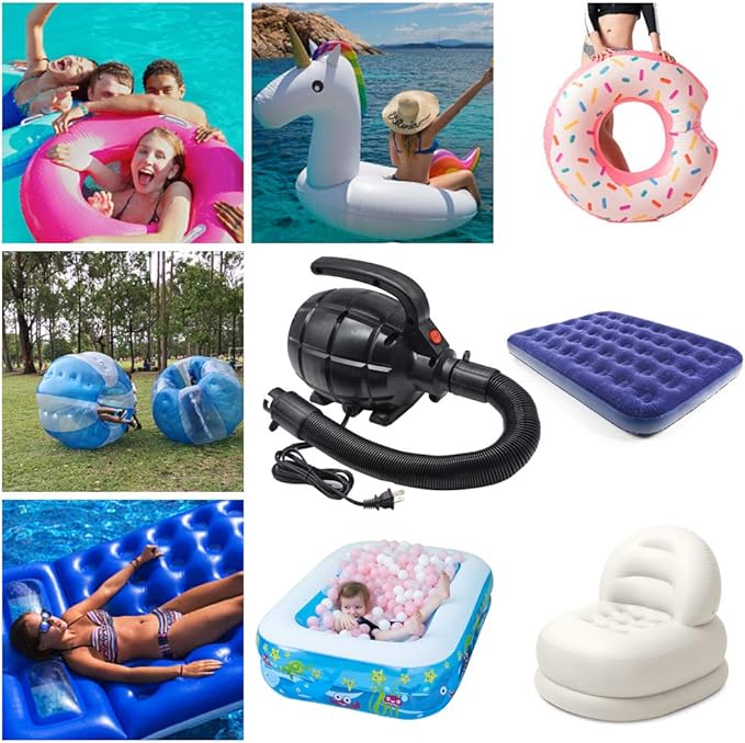 BOMPOW Electric Air Pump for Inflatables, AC (110V), 600W, 20L/min, Black, 4 Detachable Nozzles, Inflator/Deflator, Queen/King Size Air Mattress, Pool Toys, Boat, Raft