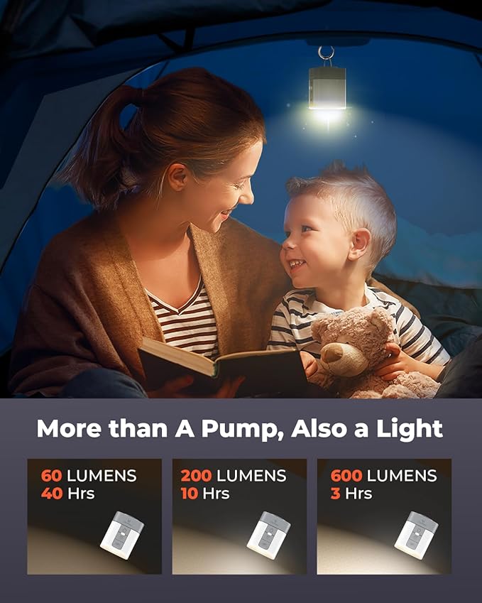 ETENWOLF AIR 3 Air Pump for Inflatables with 2600 mAh Battery & Camping Light, Ultra-Fast and Mini Electric Air Pump, Inflate Deflate for Air Mattress, Pool Floats, Vacuum Storage Bags