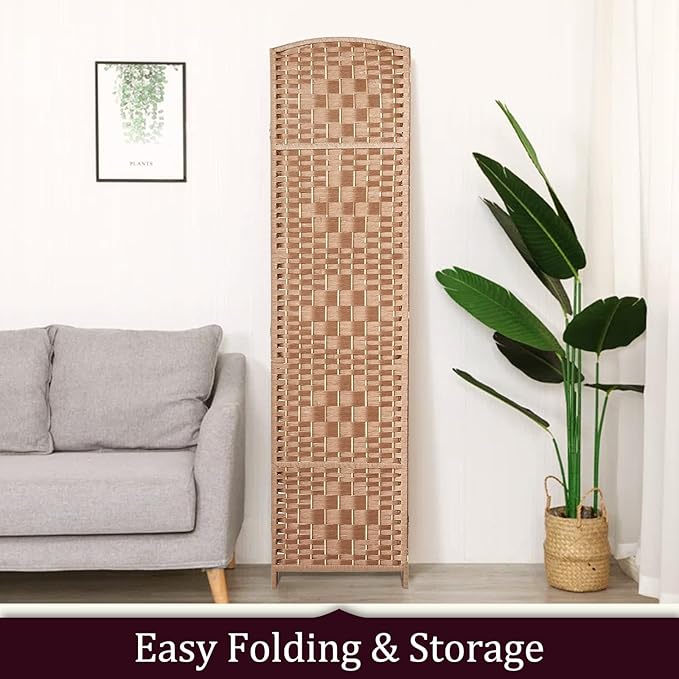Rose Home Fashion 6 ft Tall Room Divider, Room Dividers and Folding Privacy Screens, 15.7in Privacy Screen 6 Panel Partition Temporary Wall Separation for Private, Natural