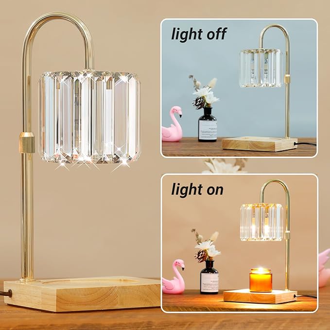 Candle Warmer Lamp with Timer, Dimmable Electric Candle Wamer Adjustable Height, Glass Modern Candles Melter Lamp, Gifts for Women Mom, Clear