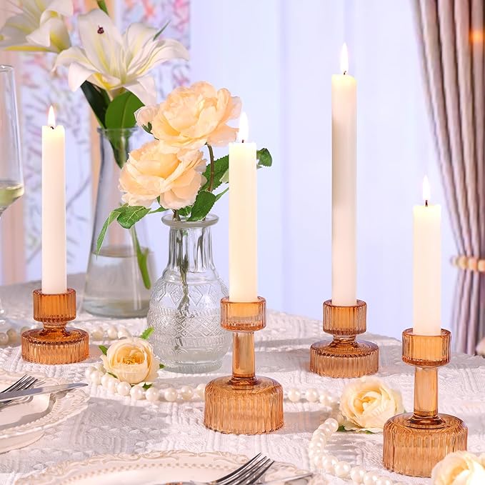 Candlestick Holders Bulk, 6 Pcs Amber Combination Candle Holders Set, Crystal Candle Holders for Wedding, Table Centerpiece, Home Decoration